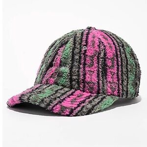 NWT Autumn Sherpa Stone Grey Stripe Strapback Hat